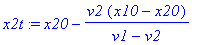 x2t := x20-v2*(x10-x20)/(v1-v2)