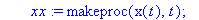 newton := proc (F) global x, y, z, r, v, a, xx, yy, zz, rf, vf, af, sol, sys; r := linalg:-vector([x(t), y(t), z(t)]); v := map(diff,r,t); a := map(diff,v,t); sys := equate(m*a,F); sol := dsolve(sys,{x...