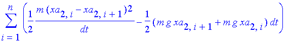 sum(1/2*m*(xa[2,i]-xa[2,i+1])^2/dt-1/2*(m*g*xa[2,i+1]+m*g*xa[2,i])*dt,i = 1 .. n)