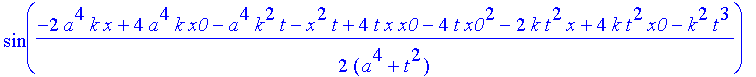 safe3 := 1/(a^4+t^2)^(1/4)*((Heaviside(x+x0)-Heaviside(x-x0))^2*(2*exp(-a^2*(x^2+6*x*x0+10*x0^2)/(a^4+t^2))*cos(1/2*(2*a^4*k*x+8*a^4*k*x0+a^4*k^2*t+x^2*t+8*t*x*x0+16*t*x0^2+2*k*t^2*x+8*k*t^2*x0+k^2*t^3...