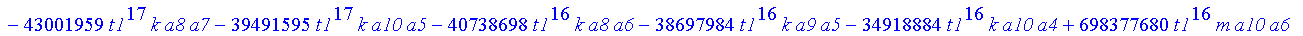 Ss := 1/232792560/t1*(38798760*t1^4*m*a2^2+380227848*t1^16*m*a8^2-3879876*t1^6*k*a2^2+264537000*t1^12*m*a6^2-8868288*t1^8*k*a3^2-24942060*k*a10^2*t1^22-20692672*t1^16*k*a7^2+496215720*t1^20*m*a10^2-129...