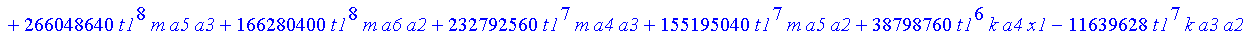 Ss := 1/232792560/t1*(38798760*t1^4*m*a2^2+380227848*t1^16*m*a8^2-3879876*t1^6*k*a2^2+264537000*t1^12*m*a6^2-8868288*t1^8*k*a3^2-24942060*k*a10^2*t1^22-20692672*t1^16*k*a7^2+496215720*t1^20*m*a10^2-129...