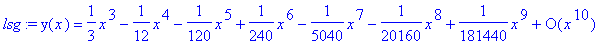 lsg := y(x) = series(1/3*x^3-1/12*x^4-1/120*x^5+1/2...