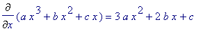 Diff(a*x^3+b*x^2+c*x,x) = 3*a*x^2+2*b*x+c
