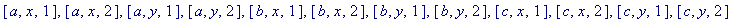 [[a, x, 1], [a, x, 2], [a, y, 1], [a, y, 2], [b, x,...