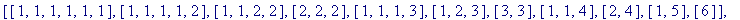 [[1, 1, 1, 1, 1, 1], [1, 1, 1, 1, 2], [1, 1, 2, 2],...