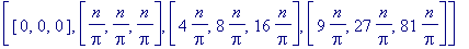 [[0, 0, 0], [n/Pi, n/Pi, n/Pi], [4*n/Pi, 8*n/Pi, 16...