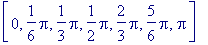 [0, 1/6*Pi, 1/3*Pi, 1/2*Pi, 2/3*Pi, 5/6*Pi, Pi]