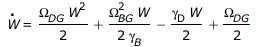 Typesetting:-mprintslash([diff(W(t), t) = `+`(`*`(`/`(1, 2), `*`(Omega[DG], `*`(`^`(W(t), 2)))), `/`(`*`(`/`(1, 2), `*`(`^`(Omega[BG], 2), `*`(W(t)))), `*`(gamma[B])), `-`(`*`(`/`(1, 2), `*`(gamma[D],...