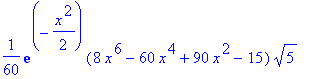 1/60*exp(-1/2*x^2)*(8*x^6-60*x^4+90*x^2-15)*5^(1/2)