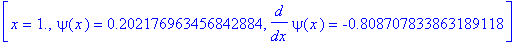 [x = 1., psi(x) = .202176963456842884, diff(psi(x),x) = -.808707833863189118]