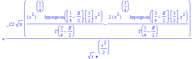 _C1/x^(1/2)/exp(1/2*x^2)*(x^2)^(3/4)*hypergeom([3/4-1/2*E],[3/2],x^2)+_C2/x^(1/2)/exp(1/2*x^2)*Pi^(1/2)*((x^2)^(1/4)/GAMMA(3/4-1/2*E)*hypergeom([1/4-1/2*E],[1/2],x^2)-2*(x^2)^(3/4)/GAMMA(1/4-1/2*E)*hyp...