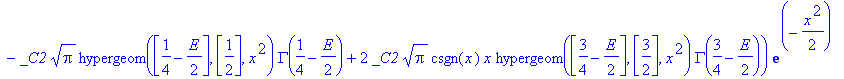 -(x^2)^(1/4)*(-_C1*csgn(x)*x*hypergeom([3/4-1/2*E],[3/2],x^2)*GAMMA(3/4-1/2*E)*GAMMA(1/4-1/2*E)-_C2*Pi^(1/2)*hypergeom([1/4-1/2*E],[1/2],x^2)*GAMMA(1/4-1/2*E)+2*_C2*Pi^(1/2)*csgn(x)*x*hypergeom([3/4-1/...