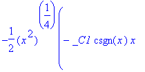 -1/2*(x^2)^(1/4)*(-_C1*csgn(x)*x*(1/2*(-4*x^2+1+2*E)/(1+2*E)/GAMMA(1/2*E+7/4)*GAMMA(1/2*E+5/4)*Pi^(1/2)*LaguerreL(1/2*E+1/4,1/2,x^2)+2*x^2/(1+2*E)/GAMMA(1/2*E+7/4)*GAMMA(1/2*E+5/4)*Pi^(1/2)*LaguerreL(1...