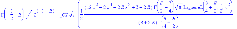 -1/2*(x^2)^(1/4)*(-_C1*csgn(x)*x*(1/2*(-4*x^2+1+2*E)/(1+2*E)/GAMMA(1/2*E+7/4)*GAMMA(1/2*E+5/4)*Pi^(1/2)*LaguerreL(1/2*E+1/4,1/2,x^2)+2*x^2/(1+2*E)/GAMMA(1/2*E+7/4)*GAMMA(1/2*E+5/4)*Pi^(1/2)*LaguerreL(1...