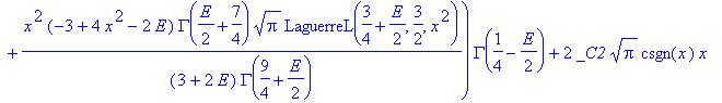 -1/2*(x^2)^(1/4)*(-_C1*csgn(x)*x*(1/2*(-4*x^2+1+2*E)/(1+2*E)/GAMMA(1/2*E+7/4)*GAMMA(1/2*E+5/4)*Pi^(1/2)*LaguerreL(1/2*E+1/4,1/2,x^2)+2*x^2/(1+2*E)/GAMMA(1/2*E+7/4)*GAMMA(1/2*E+5/4)*Pi^(1/2)*LaguerreL(1...