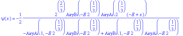 psi(x) = -1/2*2^(2/3)/(-AiryAi(1,-E*2^(1/3))*AiryBi(-E*2^(1/3))+AiryBi(1,-E*2^(1/3))*AiryAi(-E*2^(1/3)))*AiryBi(-E*2^(1/3))*AiryAi(2^(1/3)*(-E+x))+1/2*2^(2/3)*AiryAi(-E*2^(1/3))/(-AiryAi(1,-E*2^(1/3))*...