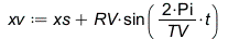 xv := `+`(xs, `*`(RV, `*`(sin(`+`(`/`(`*`(2, `*`(Pi, `*`(t))), `*`(TV)))))));