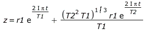 z = `+`(`*`(r1, `*`(exp(`/`(`*`(`*`(2, `*`(I)), `*`(Pi, `*`(t))), `*`(T1))))), `/`(`*`(`^`(`*`(`^`(T2, 2), `*`(T1)), `/`(1, 3)), `*`(r1, `*`(exp(`/`(`*`(`*`(2, `*`(I)), `*`(Pi, `*`(t))), `*`(T2)))))),...